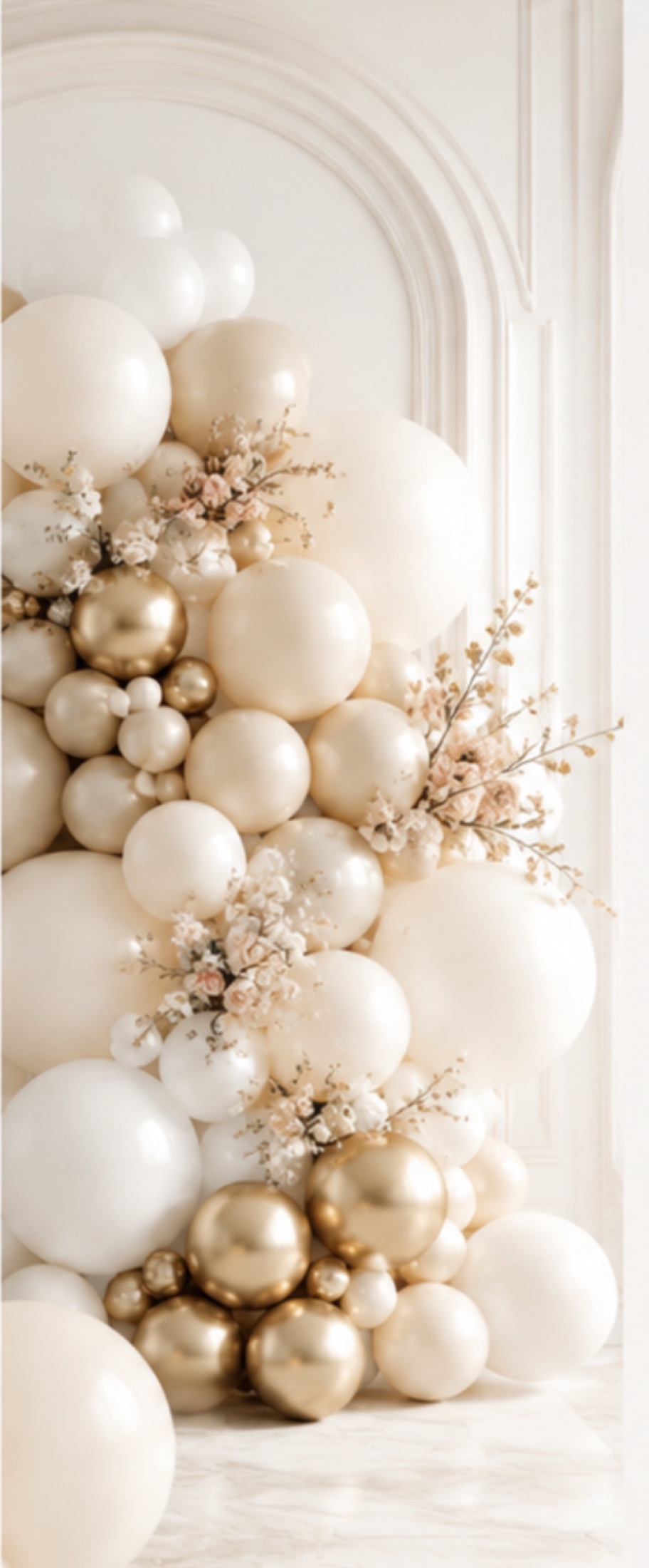 Ivory and champagne balloon cluster accented with delicate florals